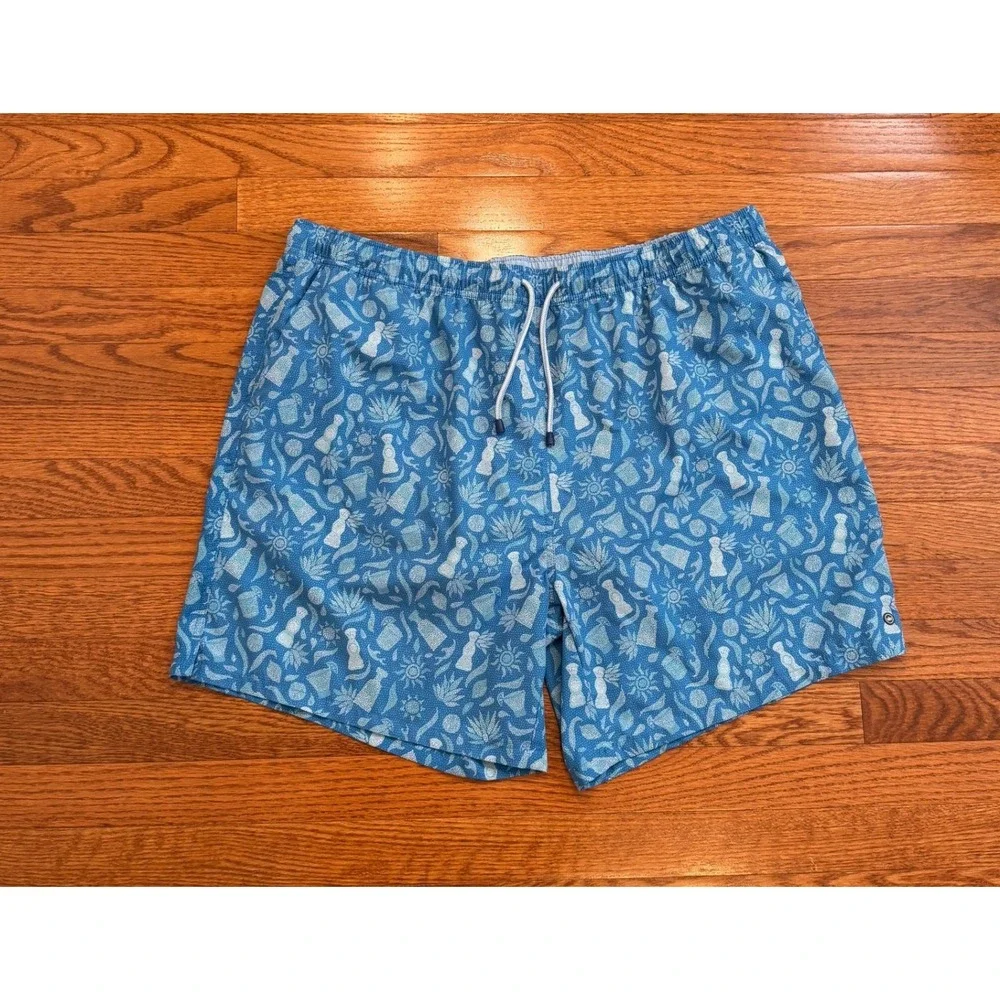 Peter Millar Swim Trunks Mens 2XL Blue Tequila Agave Print Mesh Lined Beachwear